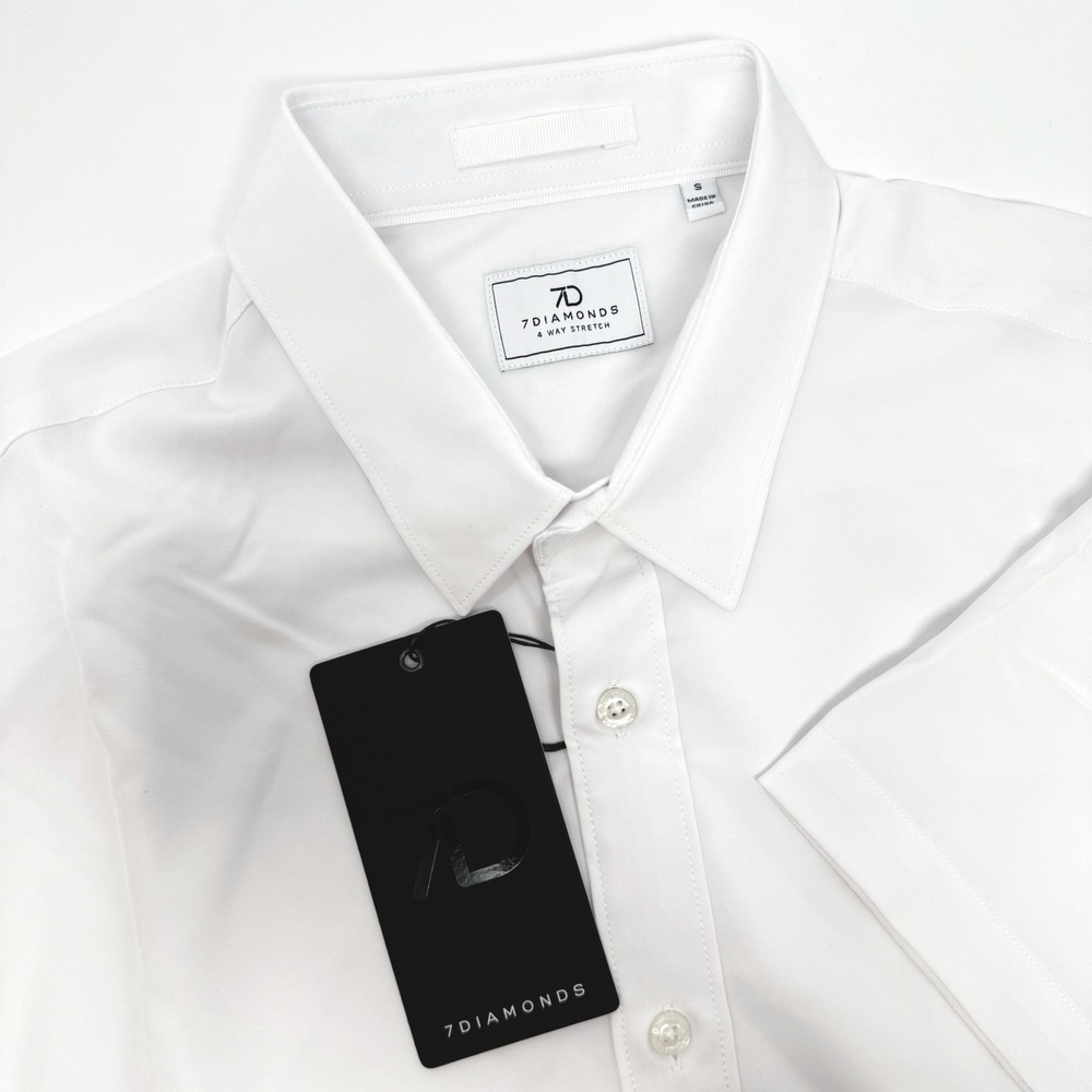 7 Diamonds Mens White 4-Way Stretch Short Sleeve Button Down Shirt Small NEW